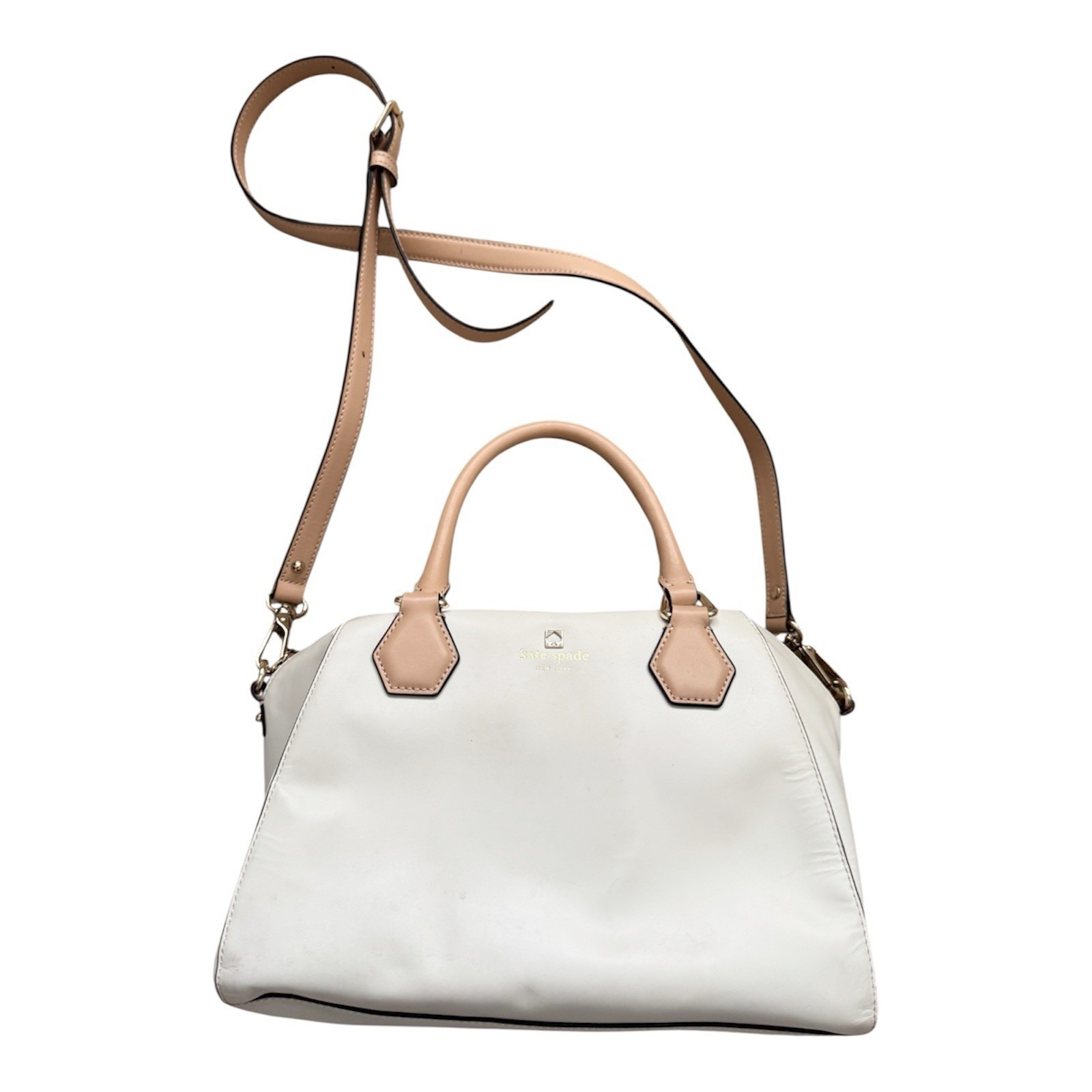 Kate Spade Catherine Street White & Beige Shoulder Bag Satchel Purse Nwot